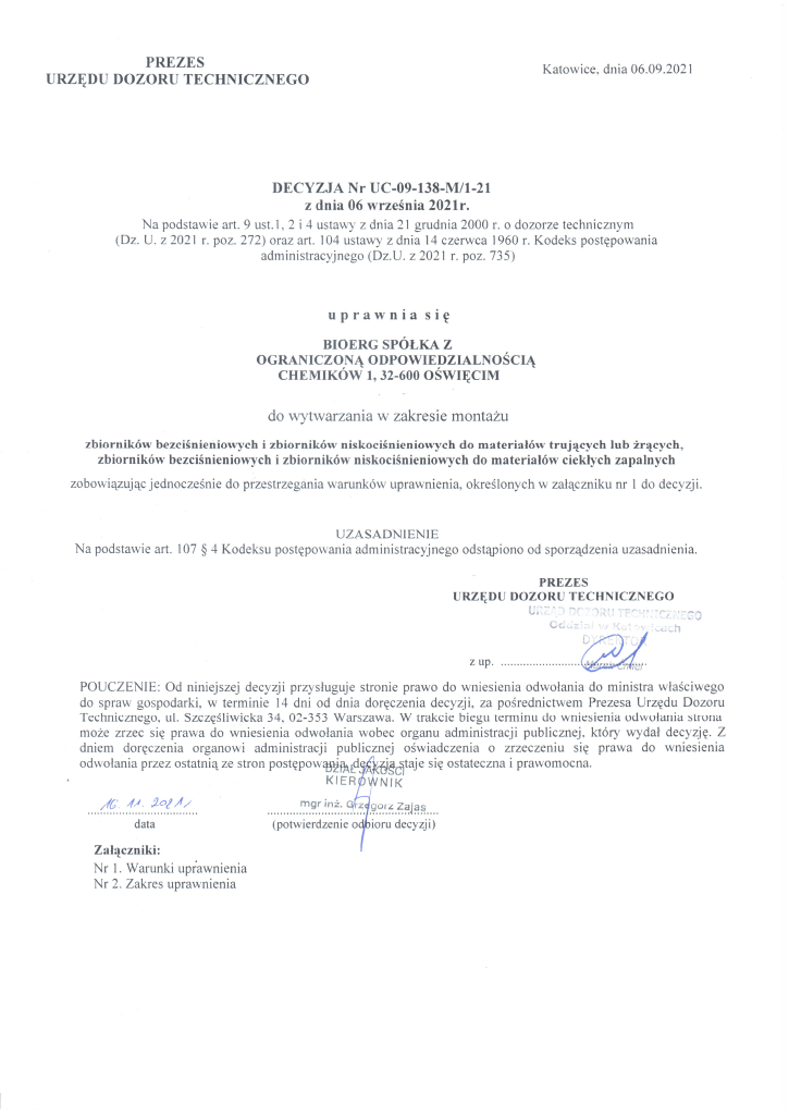 UDT — wytwarzanie zbiorników do materiałów trujących i ciekłych zapalnych